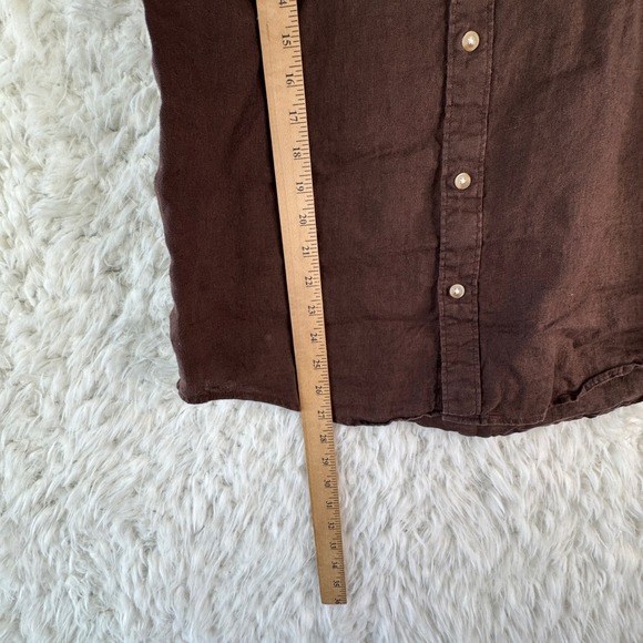Thom Aaron Short Sleeve Button Down Shirt Brown 100% Linen Flax Men's Size M - Picture 5 of 6